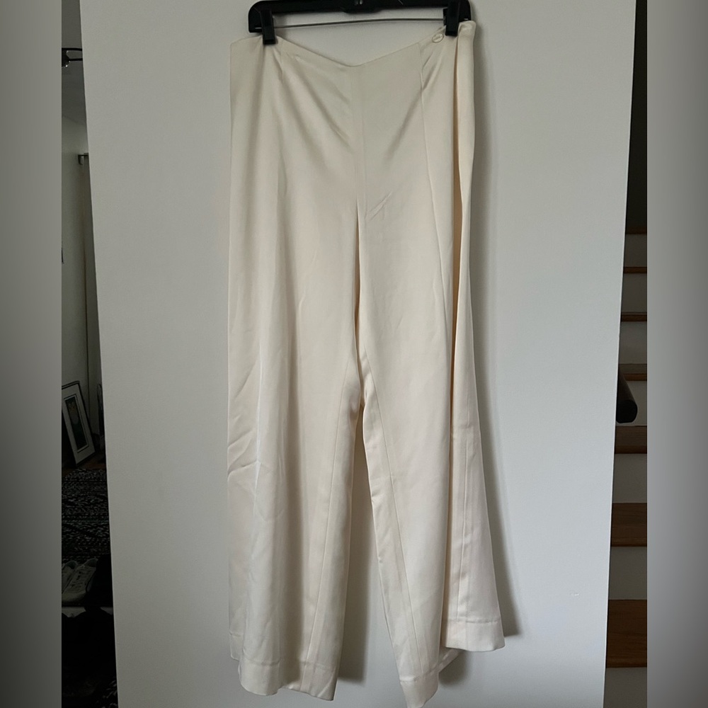 CHANEL Cream 46 Silk Women's Wide Leg Pants